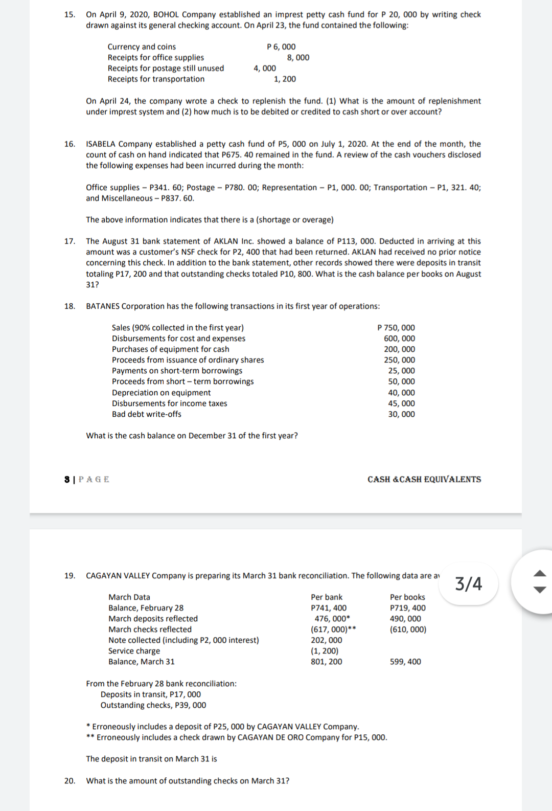 Solve and show complete solution. Explain 15. On April 9, 2020, BOHOL