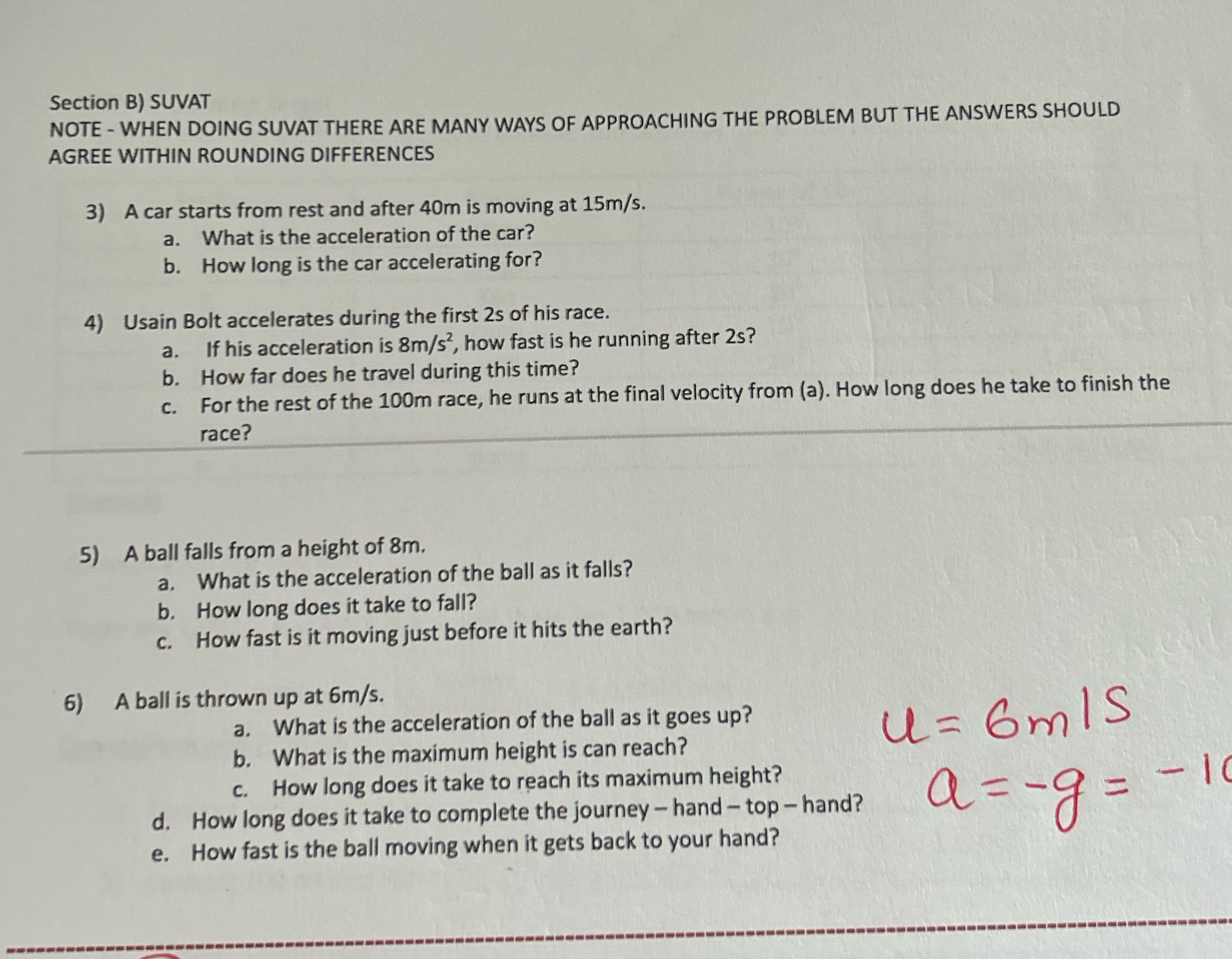 Section B) SUVAT NOTE - WHEN DOING SUVAT THERE ARE MANY