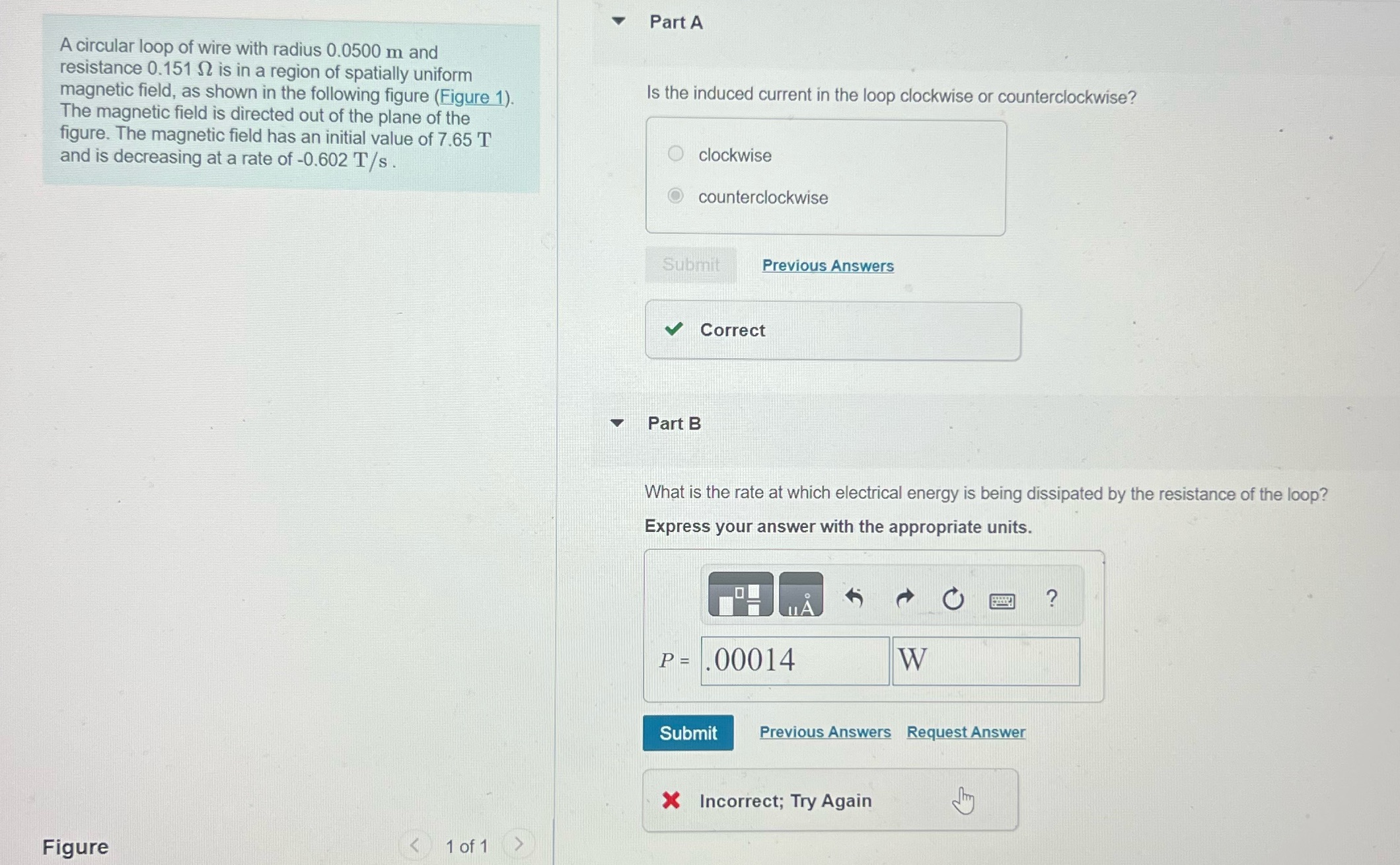 Answer B Part A A circular loop of wire with radius 0.0500