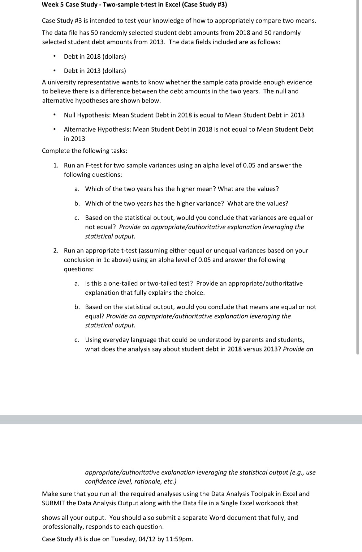  Week 5 Case Study - Two-sample t-test In Excel (Case Study