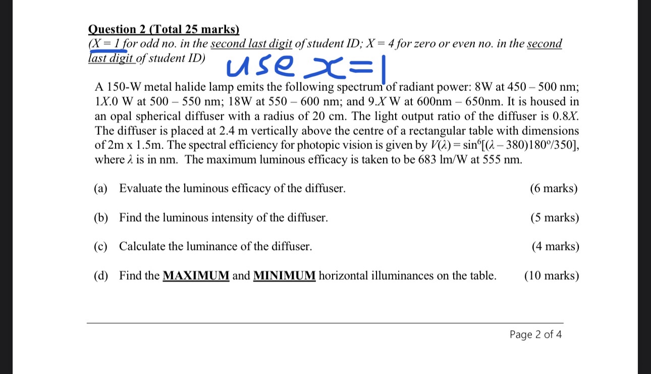 in the second last digit of student ID; X = 4 for