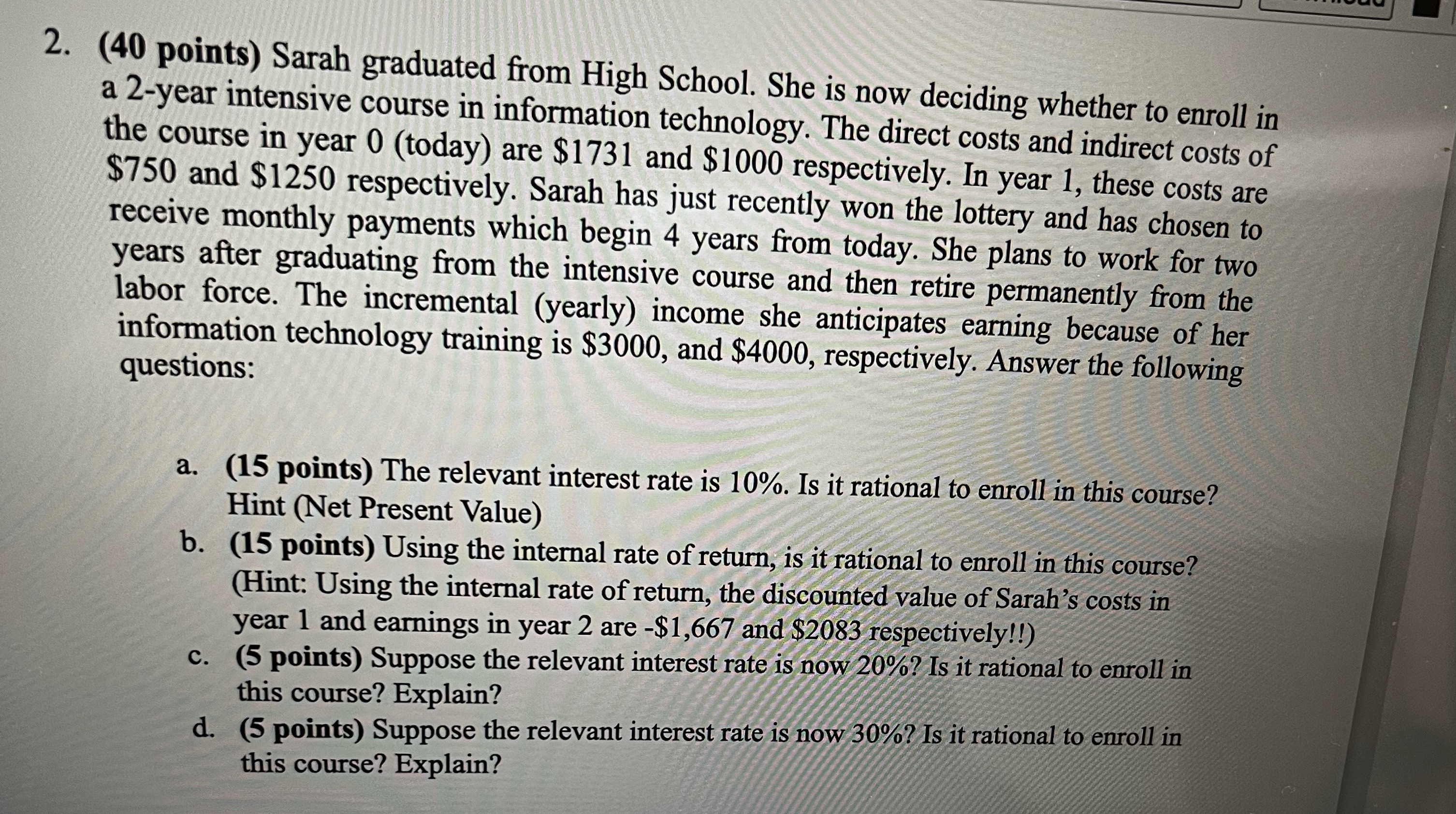 I need help solving all parts of this problem based off notes