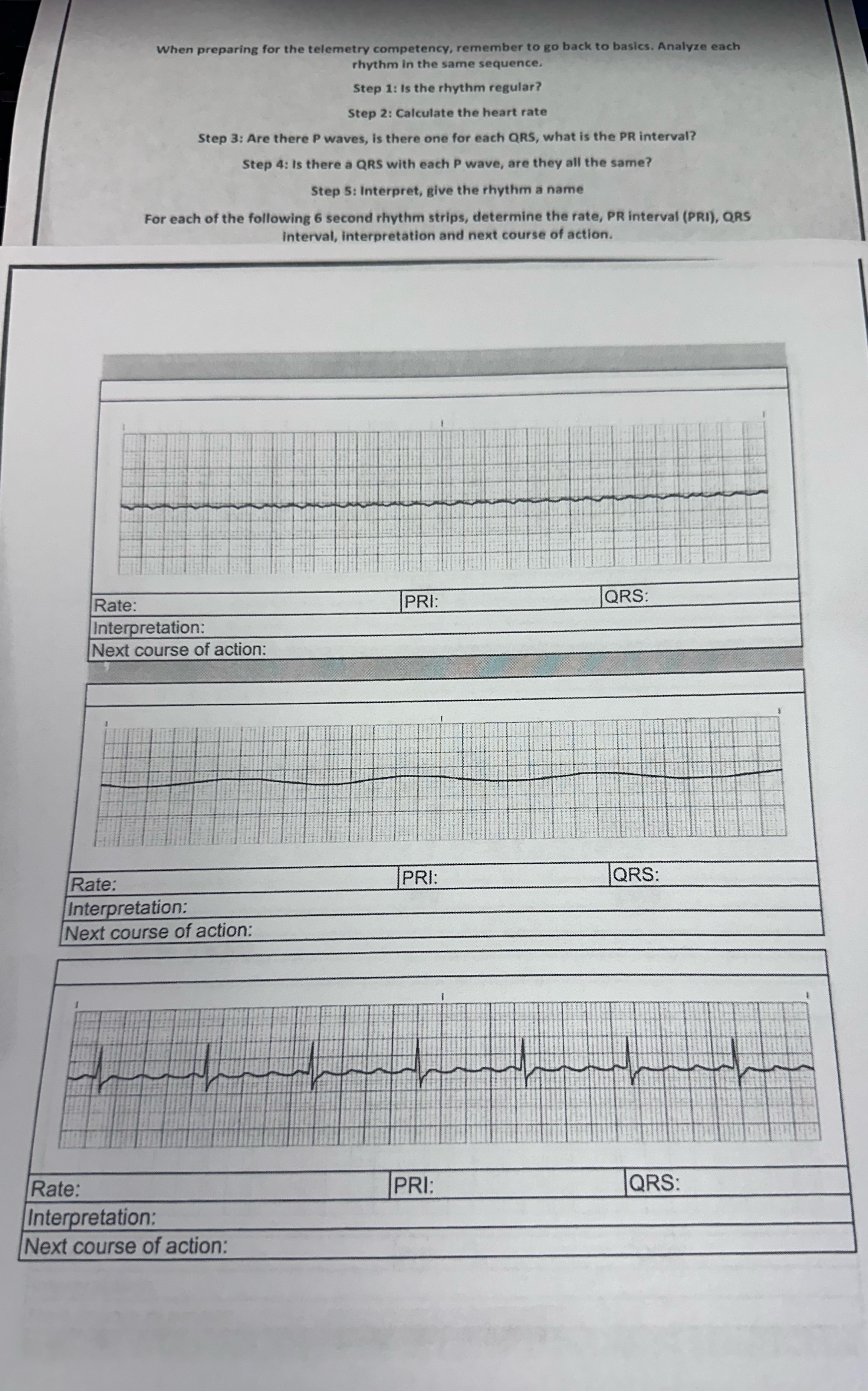  When preparing for the telemetry competency, remember to go back to