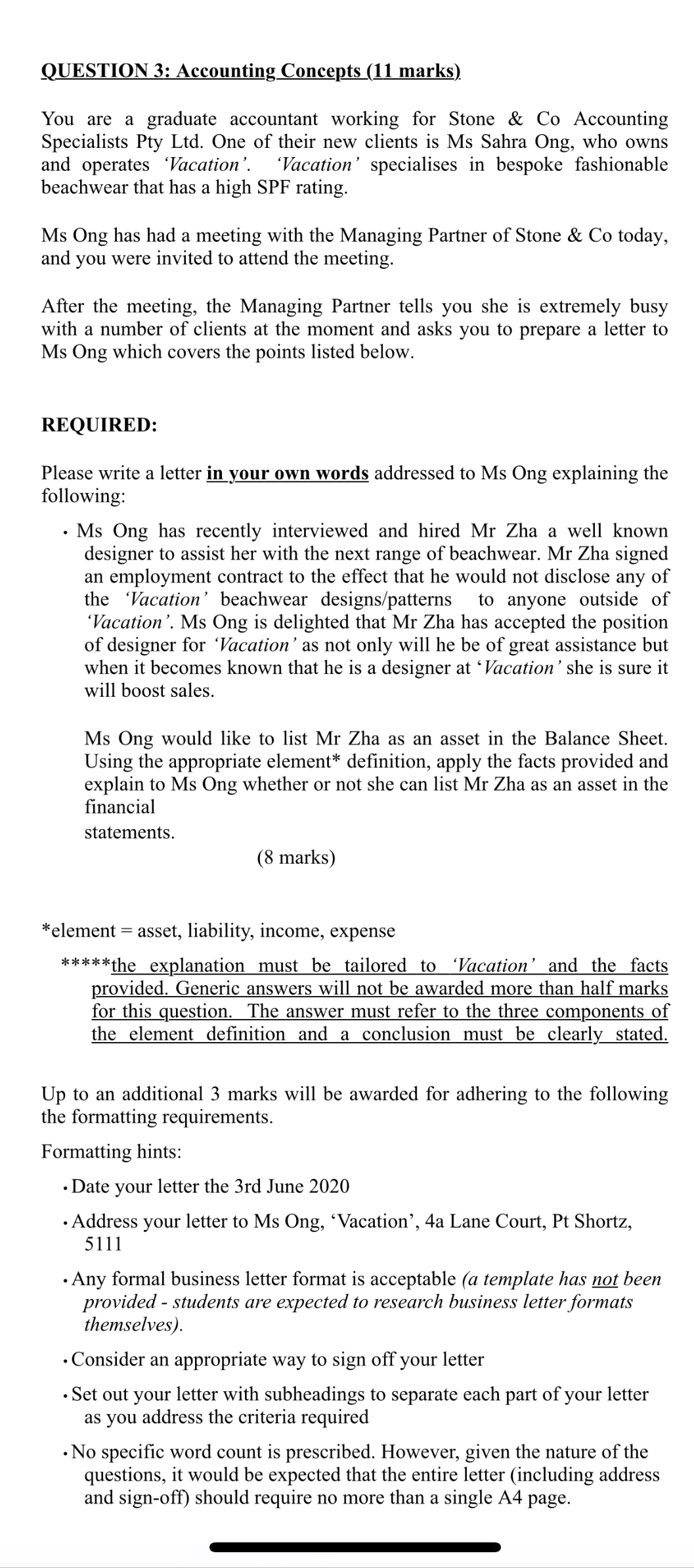 Accounting for business QUESTION 2: Financial Statement (11 marks) Ms Jewlz