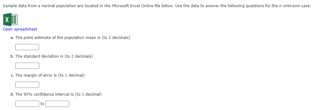  Sample data from a normal population are located in the Microsoft