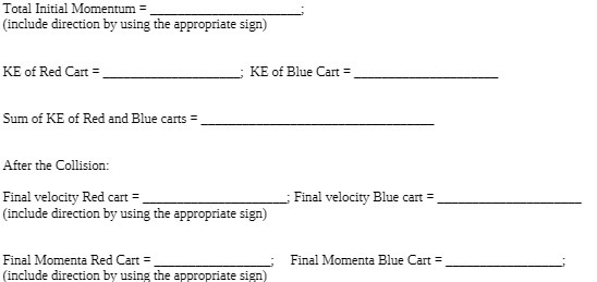  Total Initial Momentum = (include direction by using the appropriate sign)