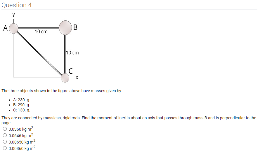 are connected by massless, rigid rods. What are the coordinates of the