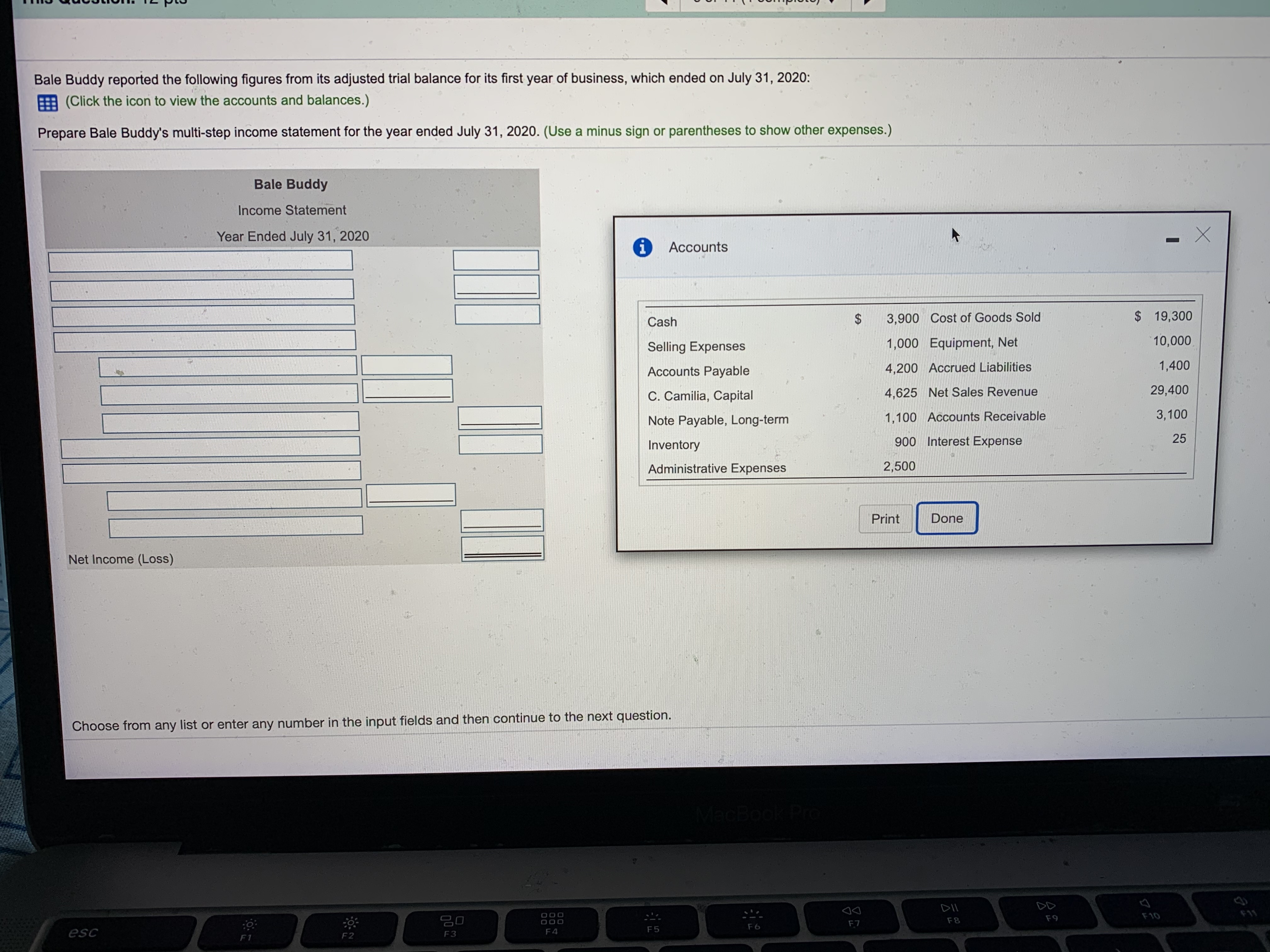 Can I just get a multi step income statement based on the