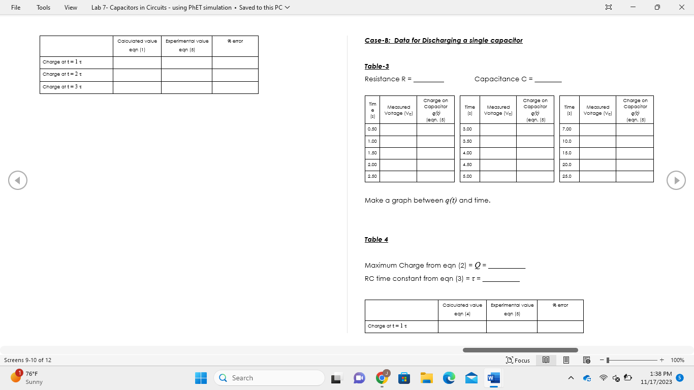 time constant, two time constants, and five time constants and enter in