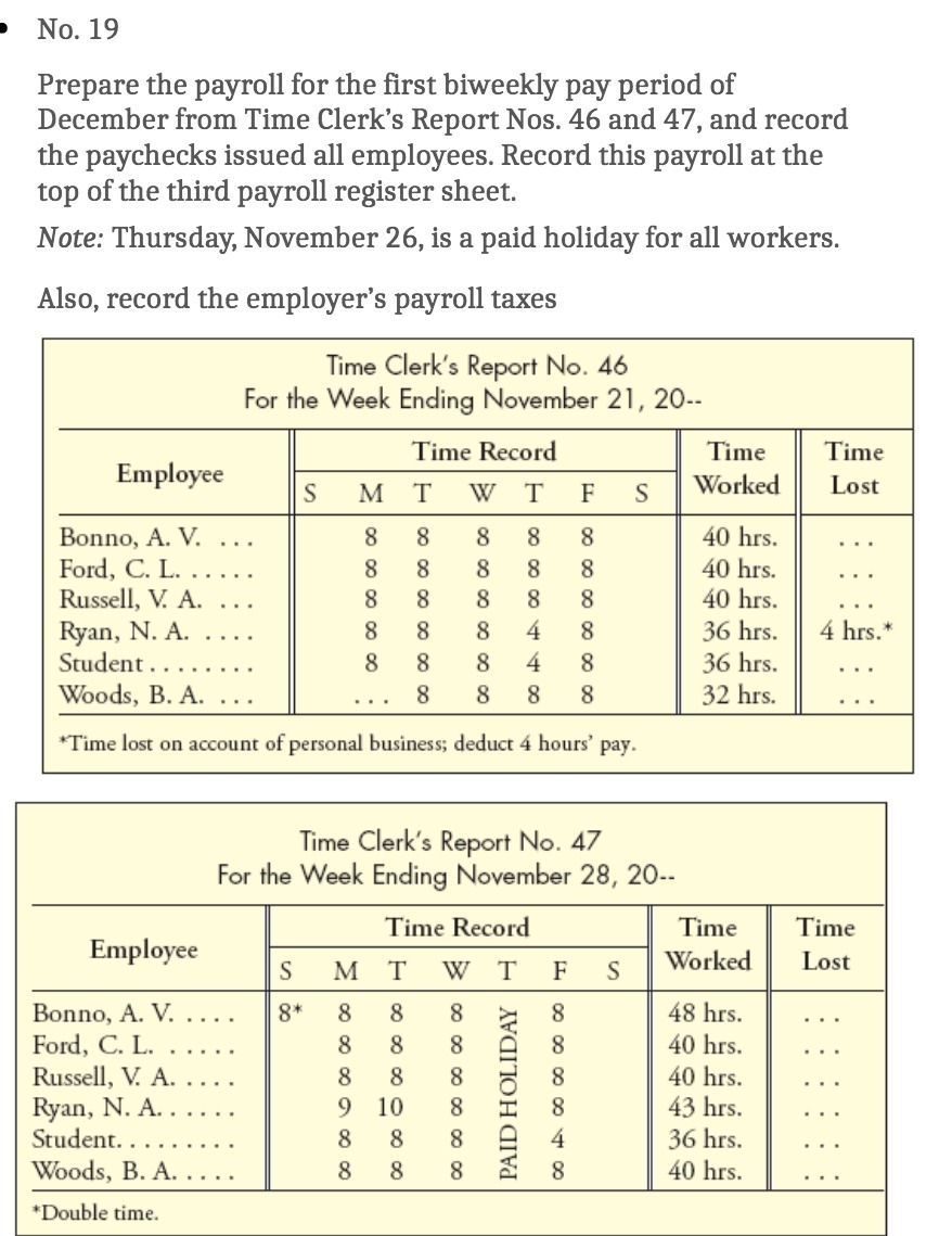 of December from Time Clerk's Report Nos. 46 and 47, and record