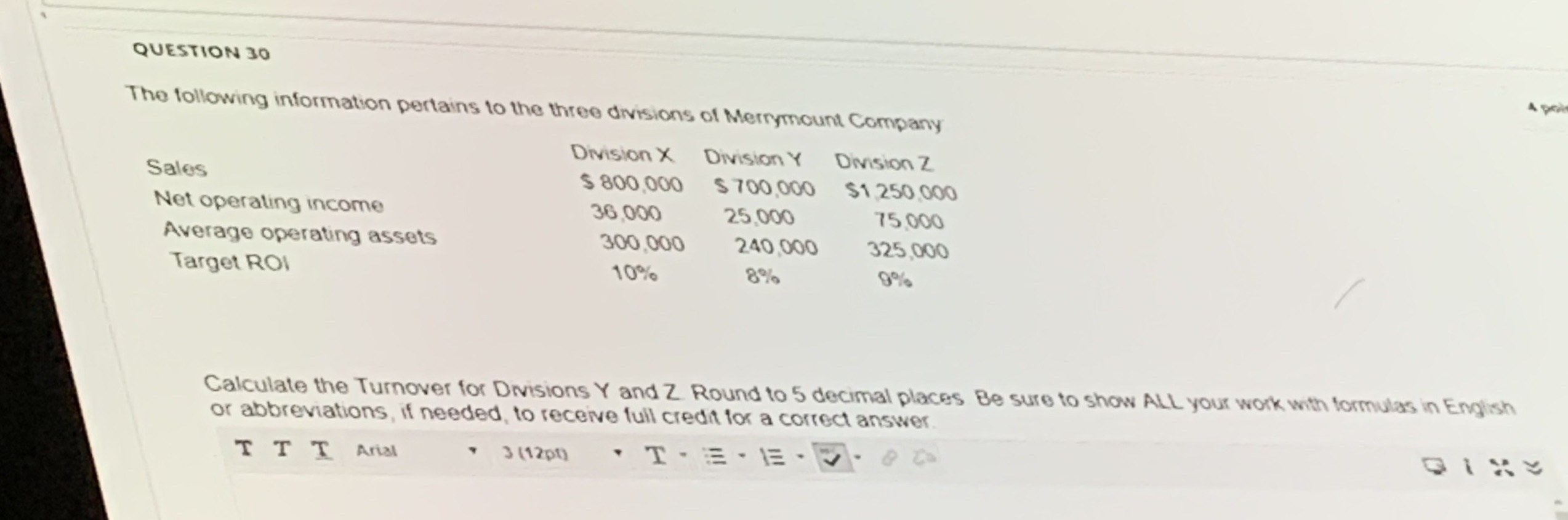 Question 30. Please help and show work. (Your going to have to