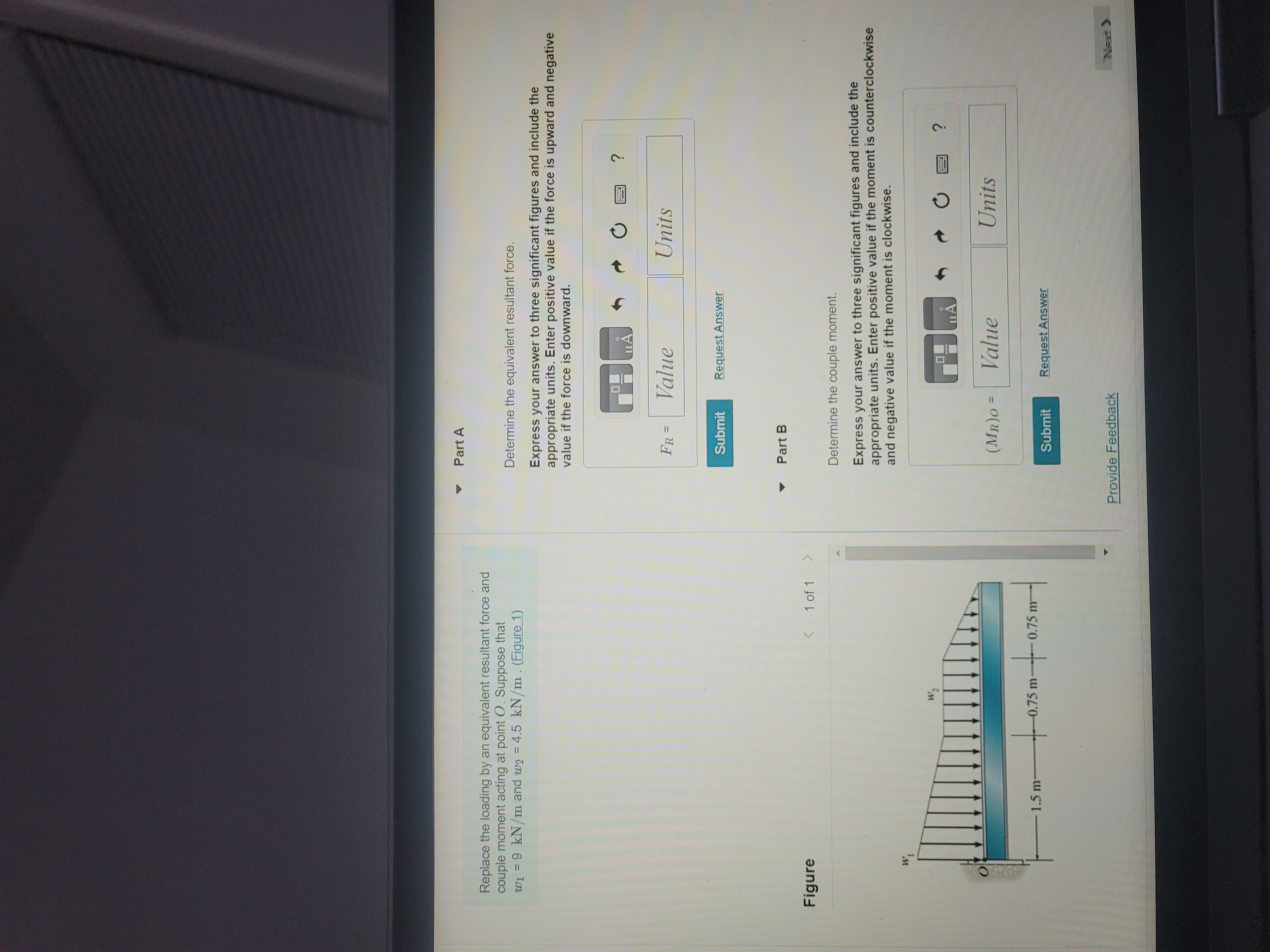  Part A Replace the loading by an equivalent resultant force and