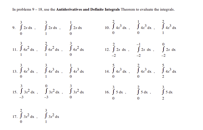 only answer #17 In problems 9 - 18, use the Antiderivatives and