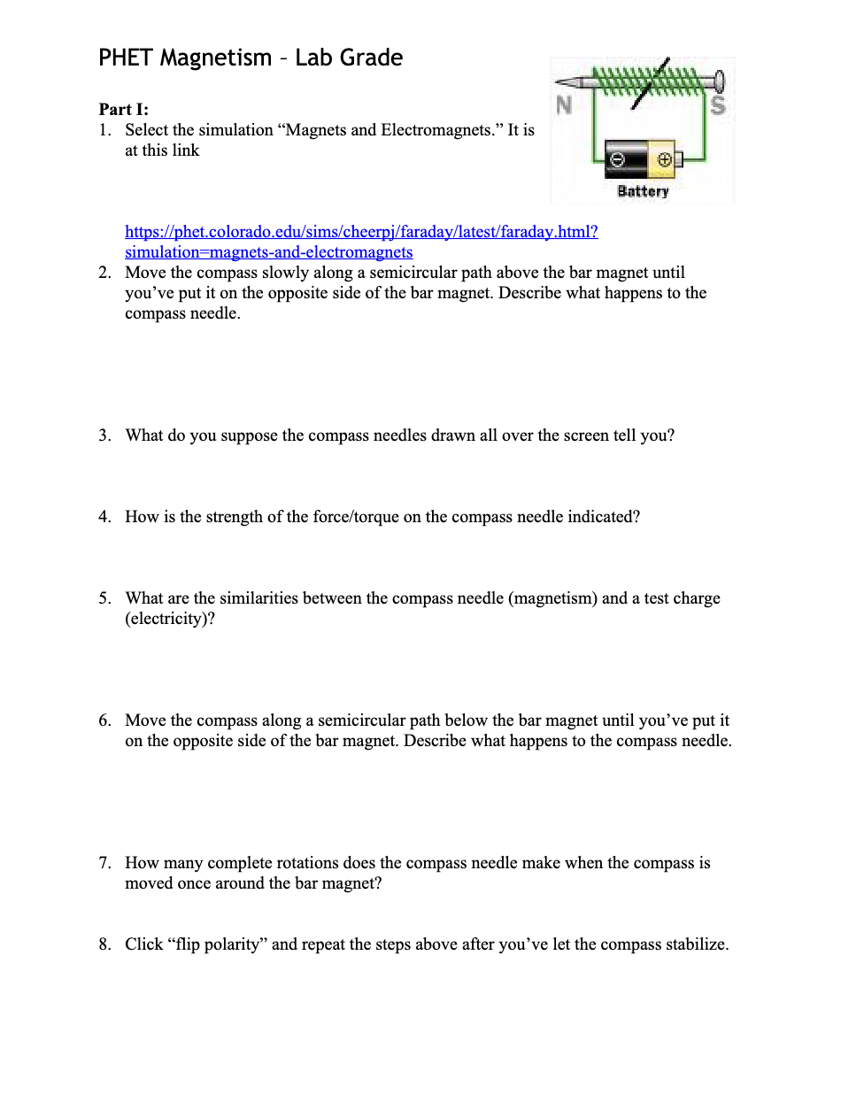  PHET Magnetism - Lab Grade Part I: 1. Select the simulation