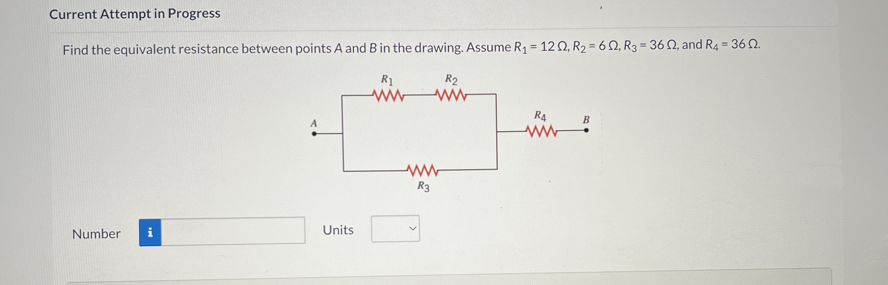  Current Attempt in Progress Find the equivalent resistance between points A