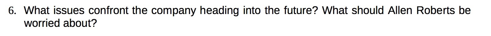 6. What issues confront the company heading into the future? What should