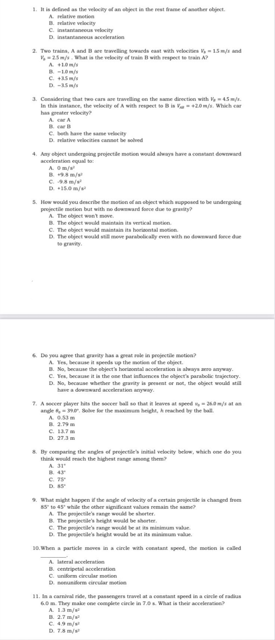 A and B are travelling towards east with velocities V, = 1.5