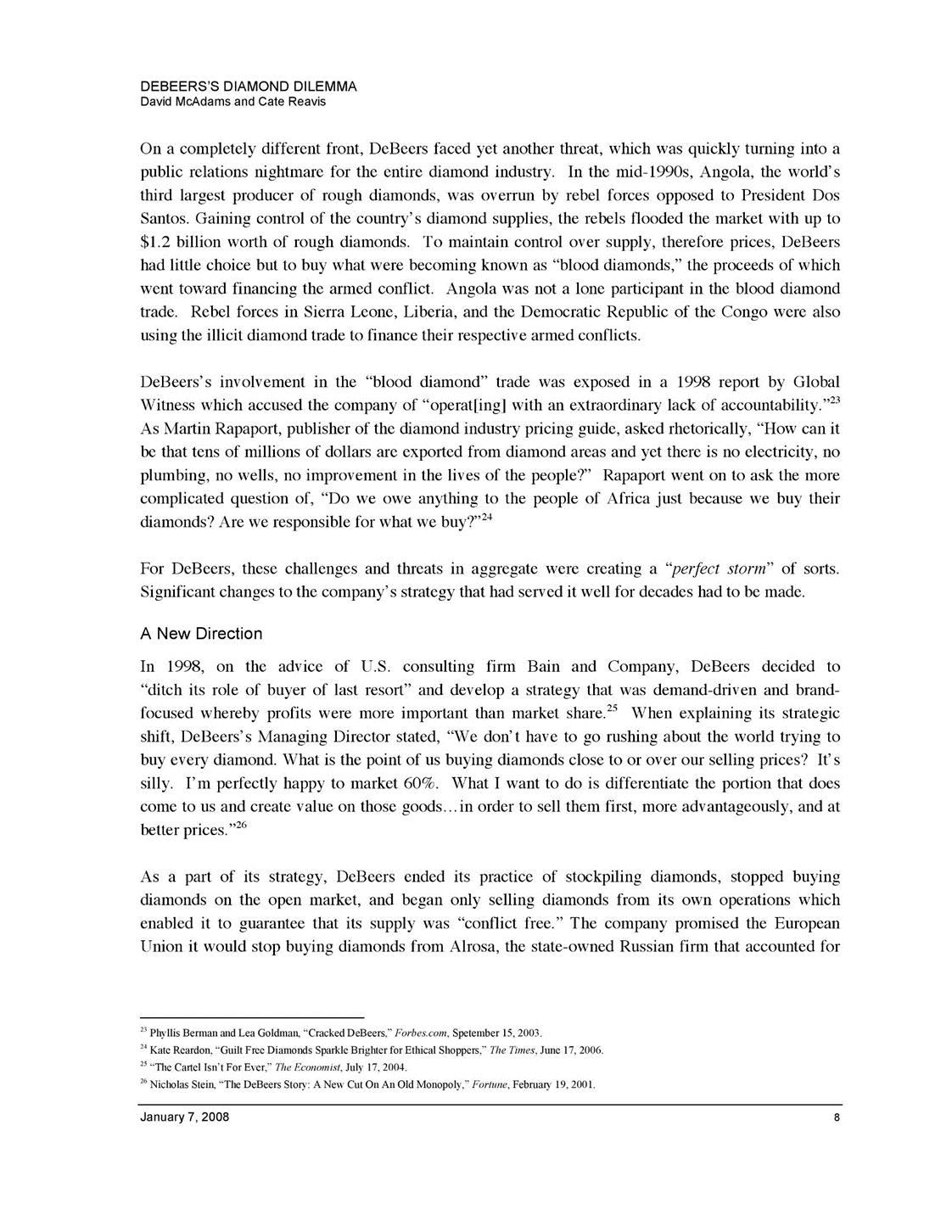 January 7, 2008 IIIIIIIIII MITSloan MANAGEMENT DeBeers's Diamond Dilemma David McAdams and