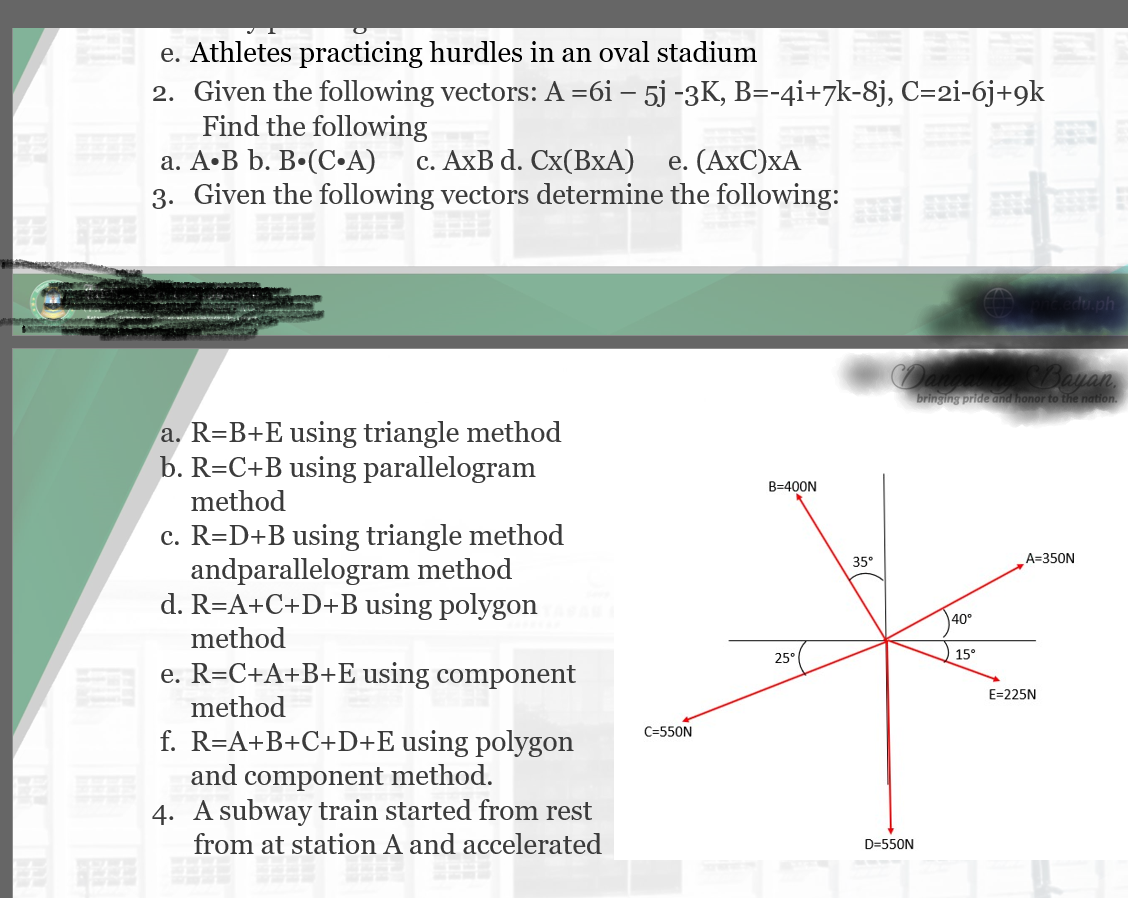 WITH SOLUTION e. Athletes practicing hurdles in an oval stadium 2. Given