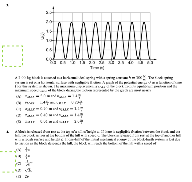 the block from its equilibrium position and the maximum speed Umar of