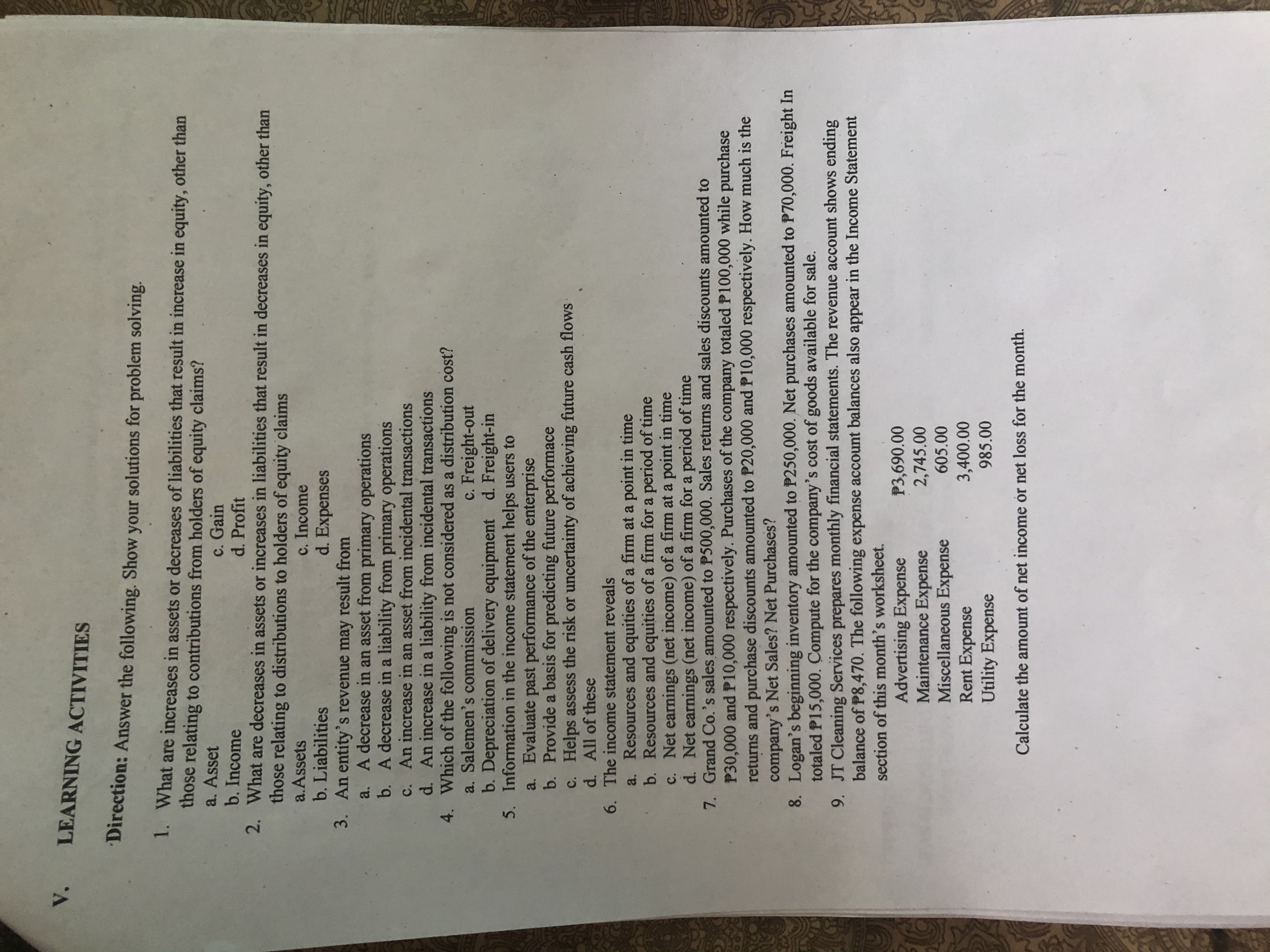 following. Show your solutions for problem solving. 1. What are increases in