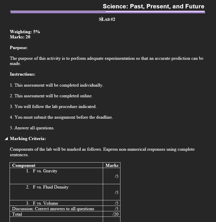 assignment before the deadline. 5. Answer all questions. A Marking Criteria: Components
