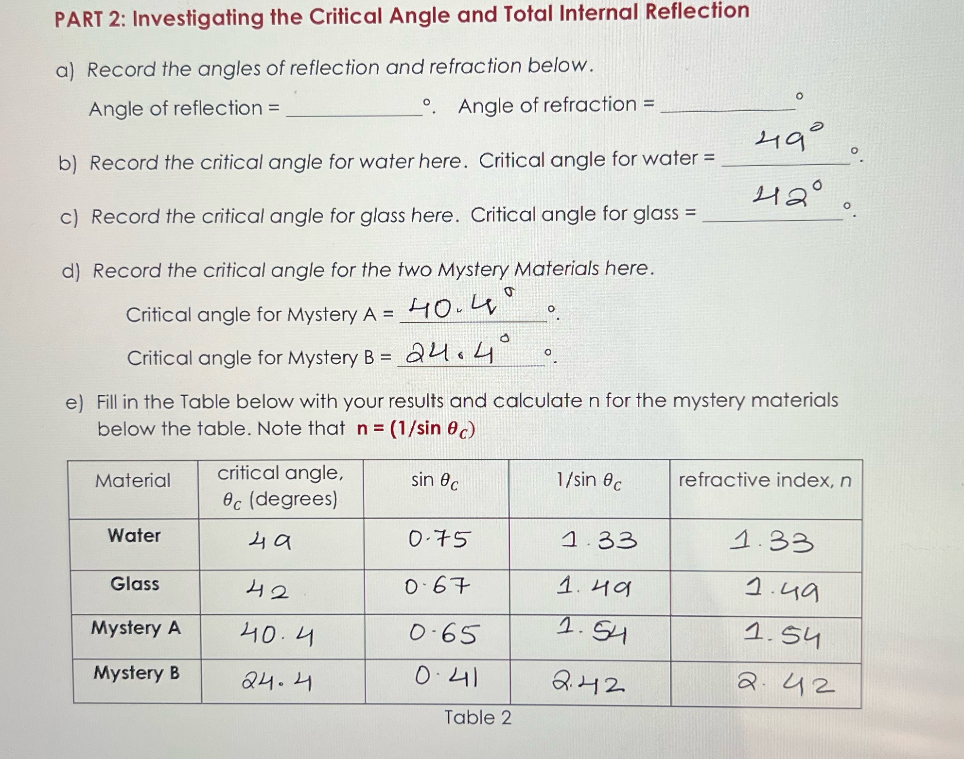 https://phet.colorado.edu/sims/html/bending-light/latest/bending-light_en.htmlMake sure to show calculations for part 2 . PART 2: Investigating