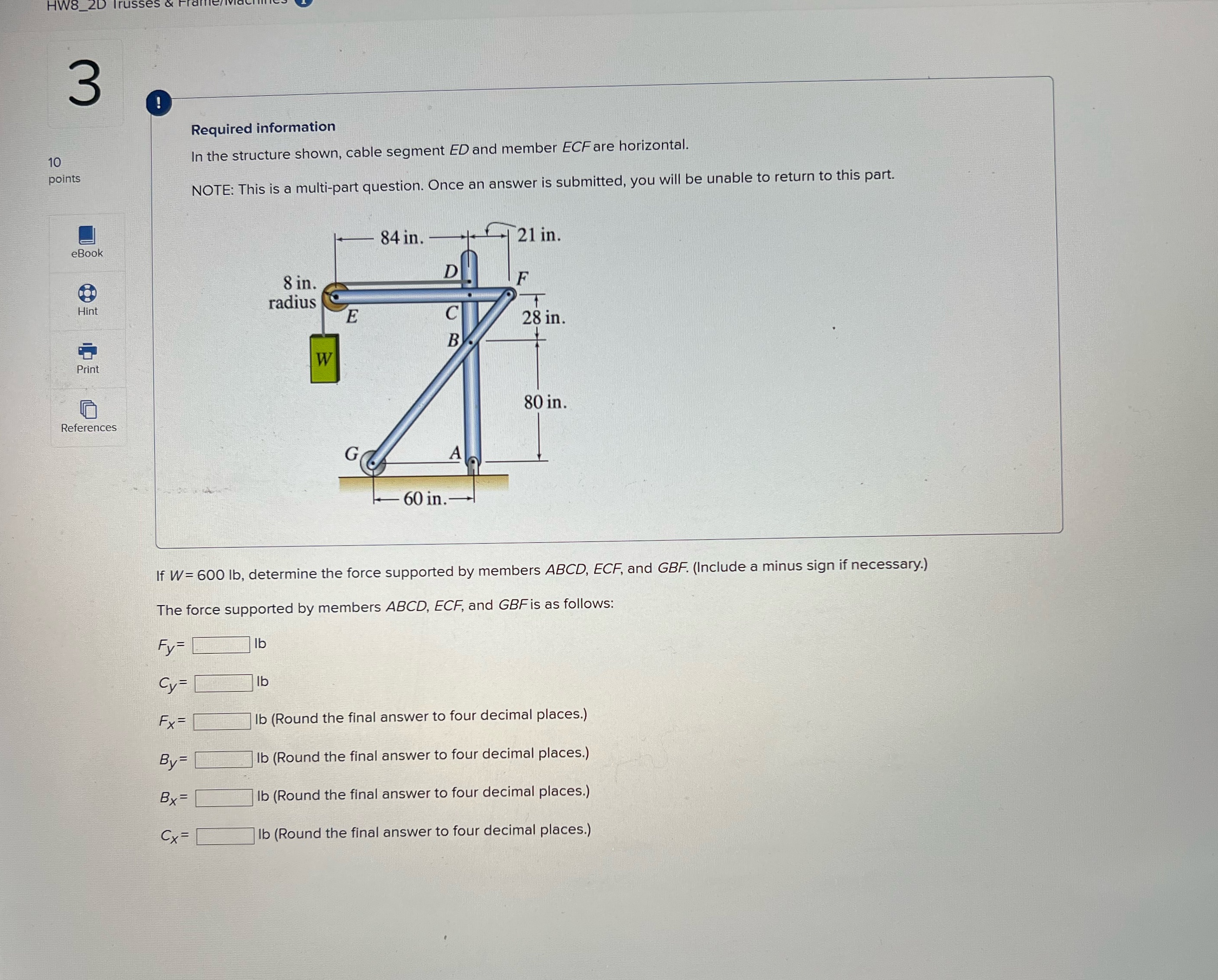Help 3 Required information 10 In the structure shown, cable segment ED