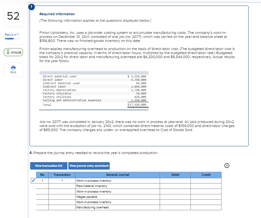 manufacturing costs. The company's work-in- process on December 31, 20x1, consisted of