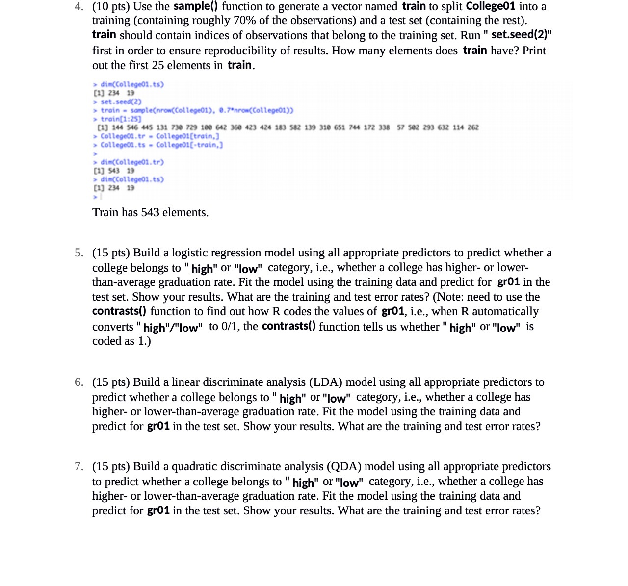 4. (10 pts) Use the sample() function to generate a vector