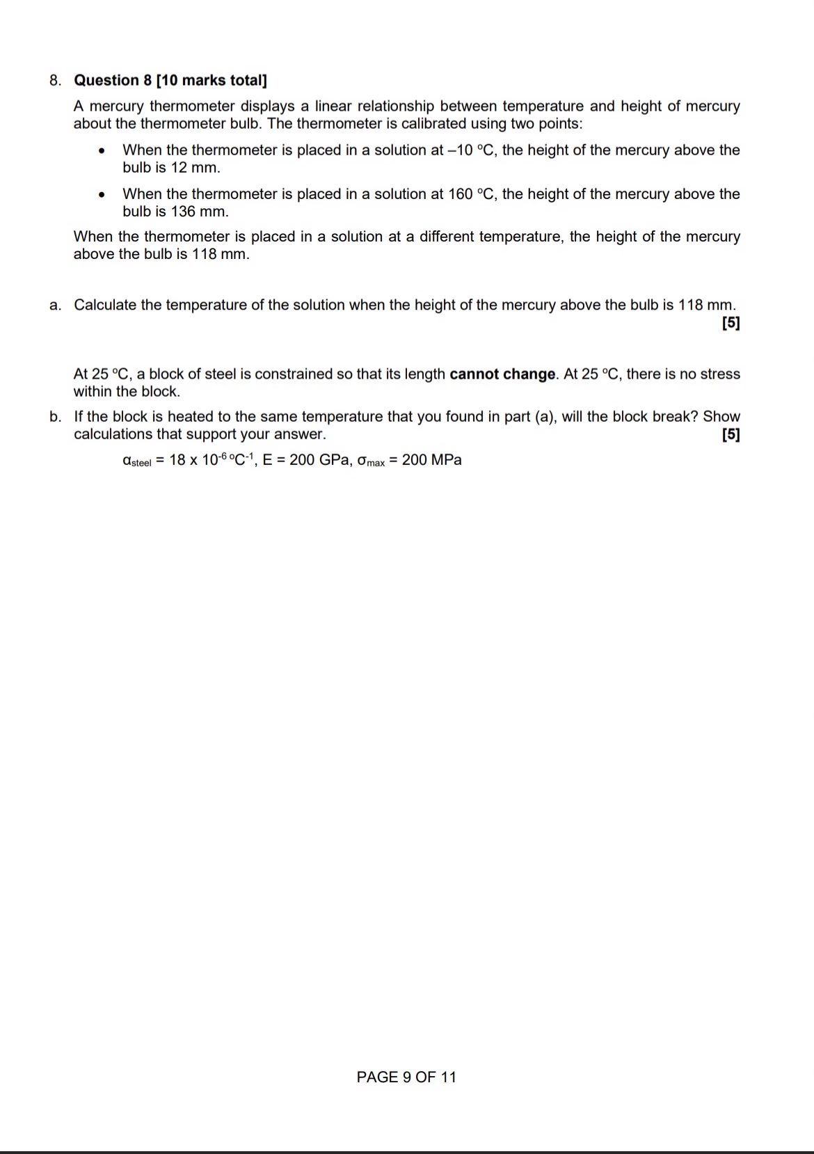 is applied. [3] 0. Determine the length of the sample when a