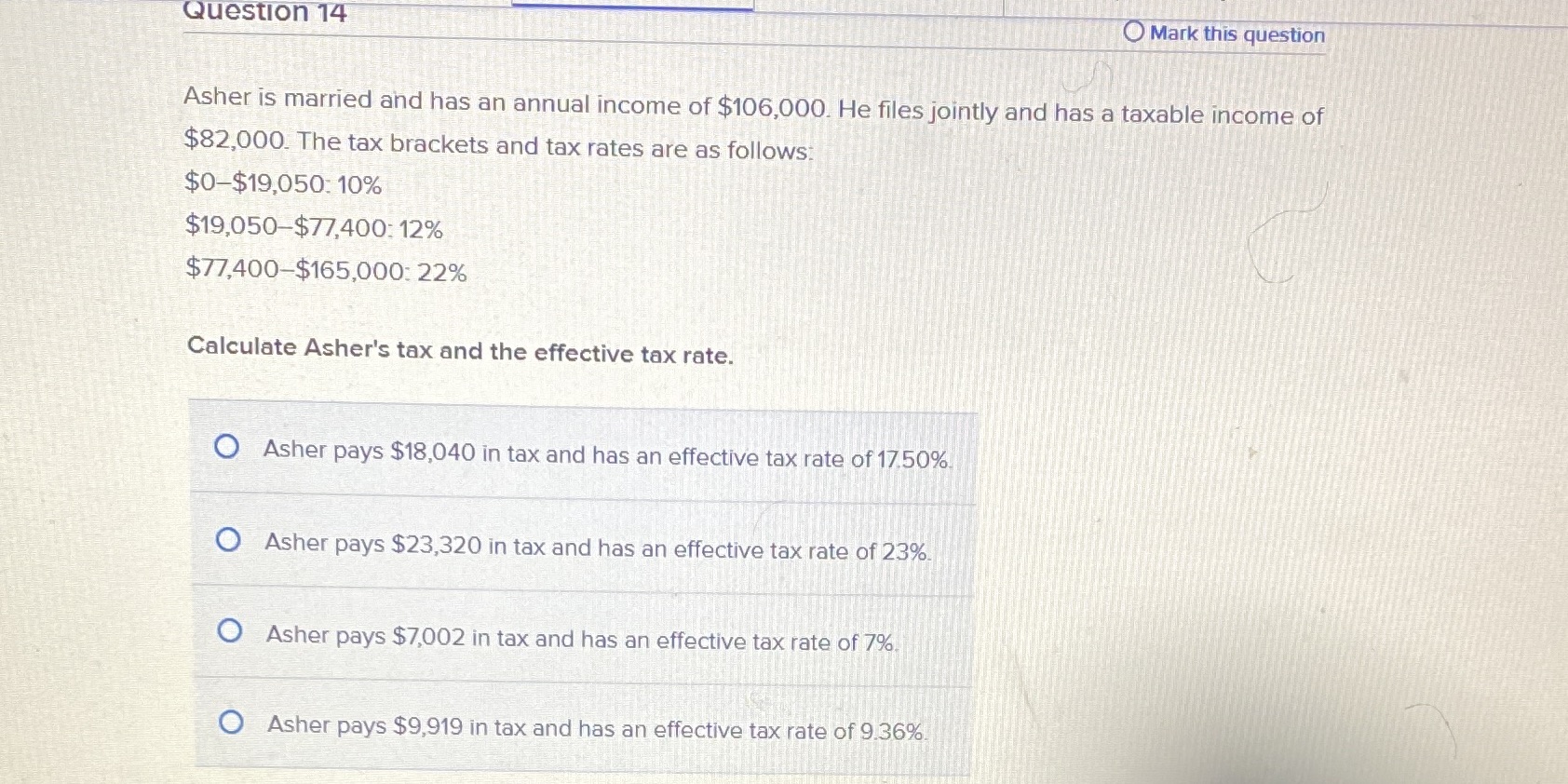 an annual income of $106,000. He files jointly and has a taxable