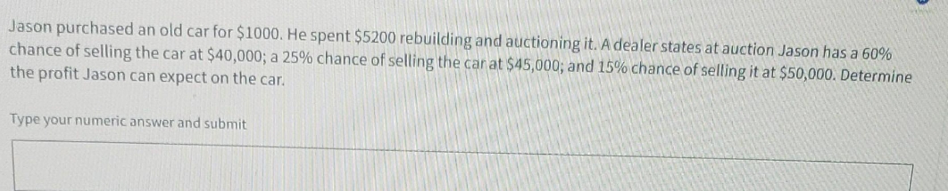 need perfect answer with correct steps Jason purchased an old car for