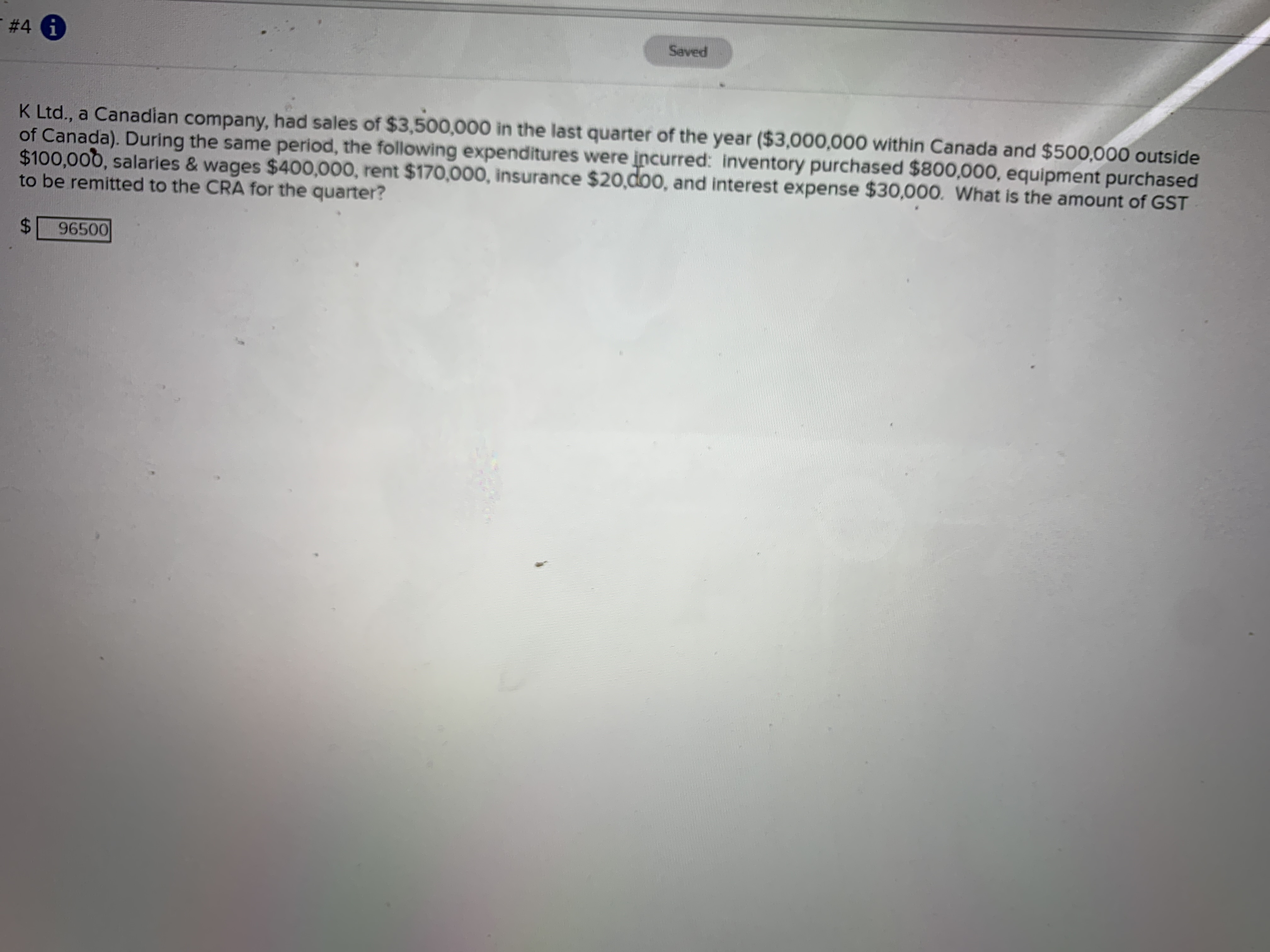 Pls answer this question from a tax class #4 Saved K Ltd.,