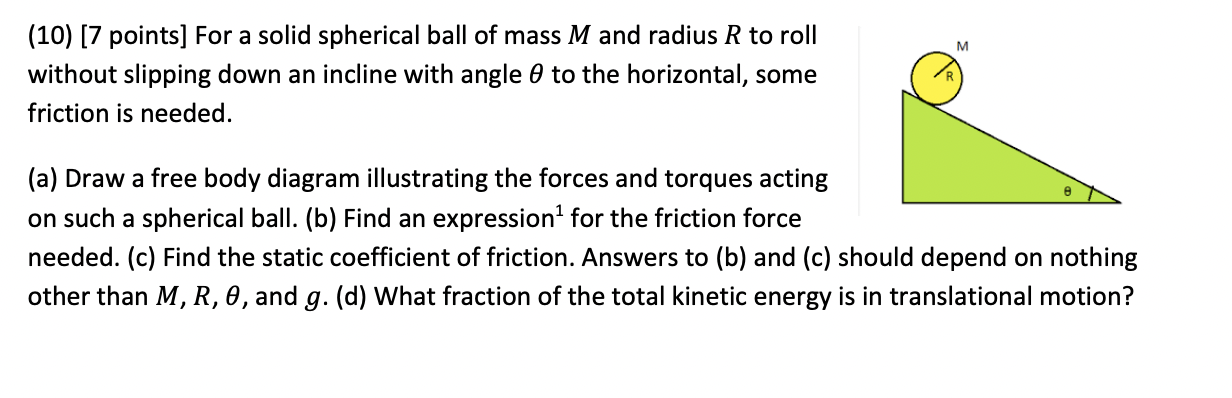 and radius R to roll M without slipping down an incline with