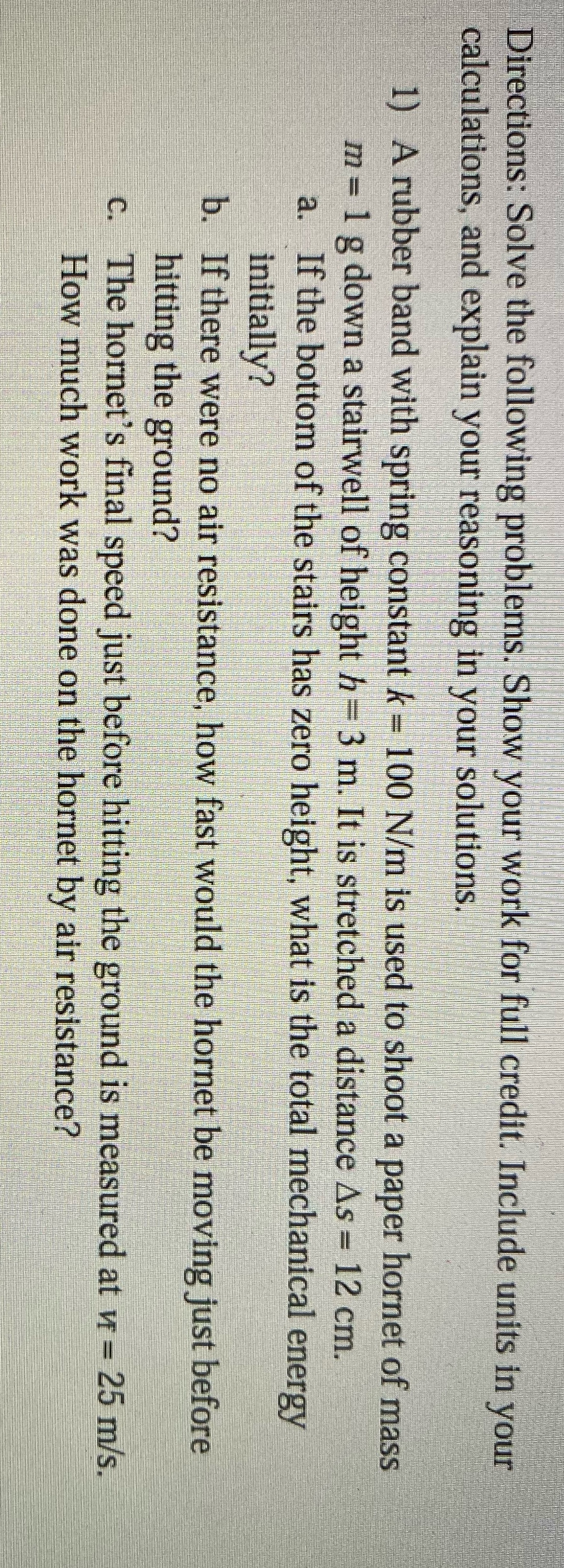 1 Directions: Solve the following problems. Show your work for full credit.