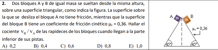 2. Dos bloques A y B de igual masa se sueltan desde
