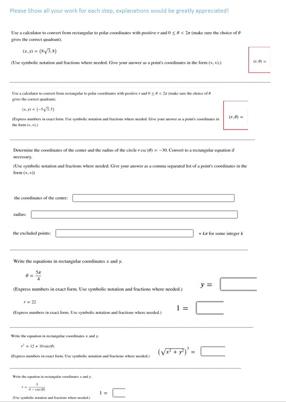 I need some help with Calculus 2, currently working with Polar, Rectangular