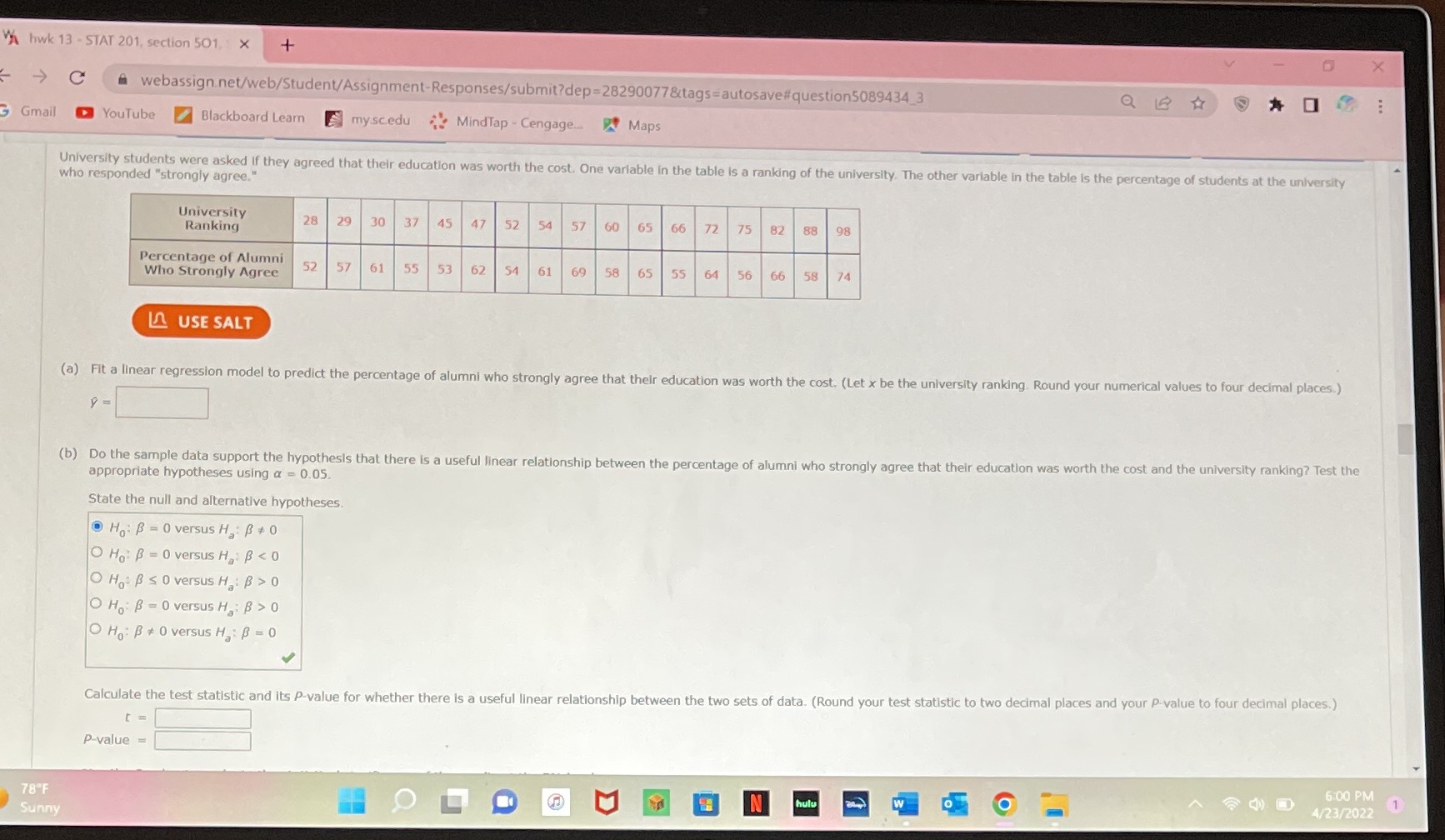 Vy hwk 13 - STAT 201, section 501, : x +