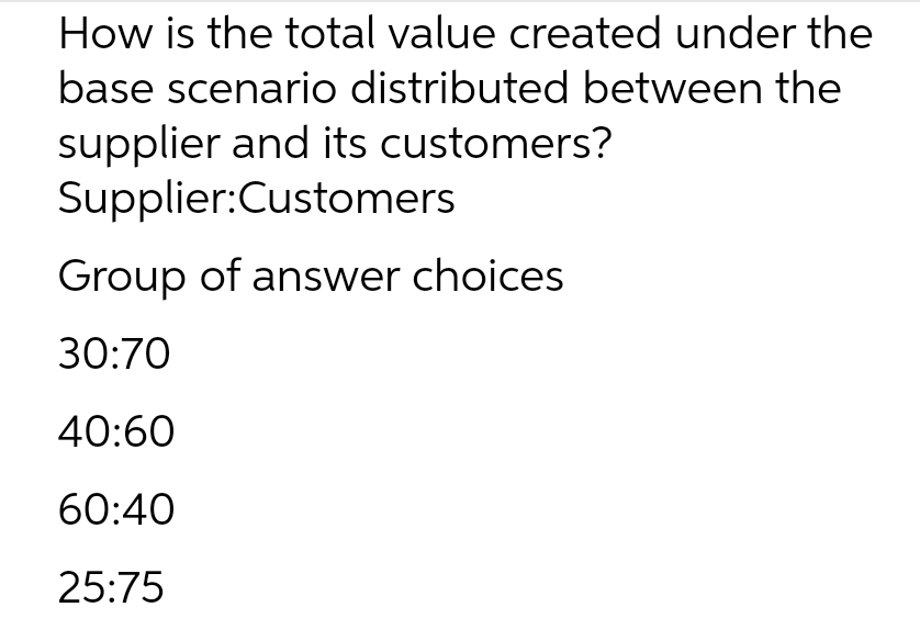 between the supplier and its customers? Supplier: Customers Group of answer choices