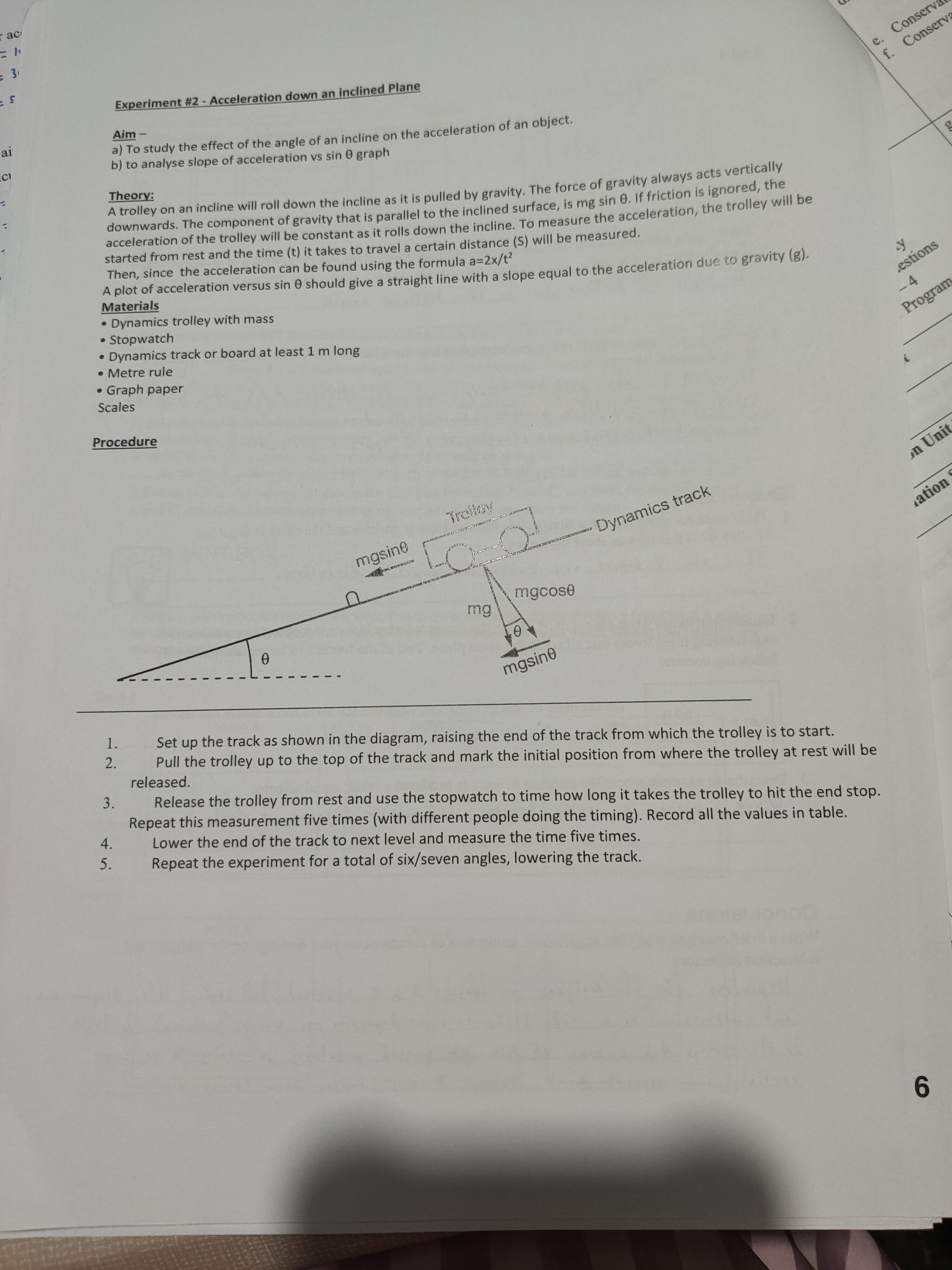  ac e. Conserva f. Conserv Experiment #2 - Acceleration down an