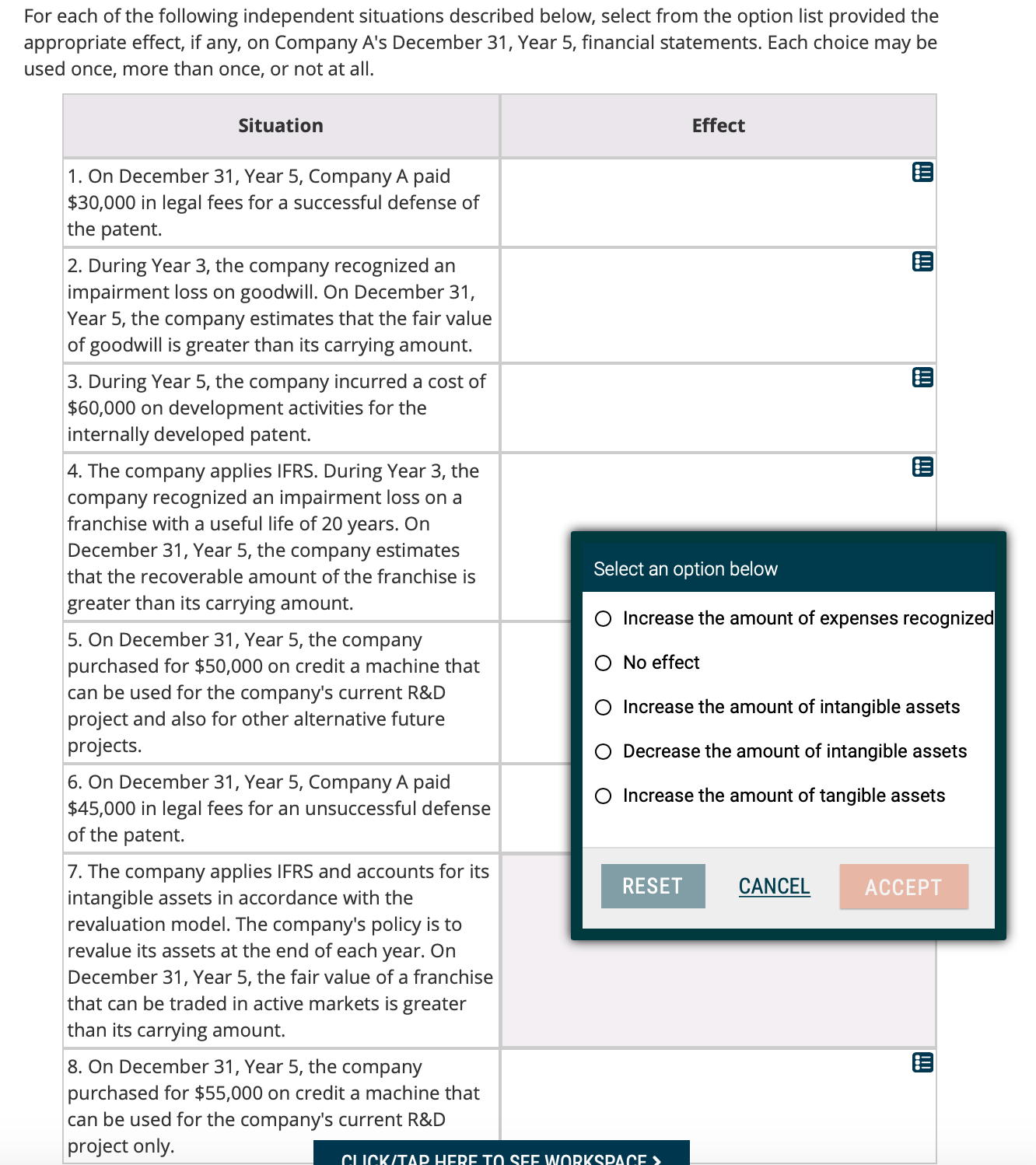 Help with answers to the effect for the situation? For each of