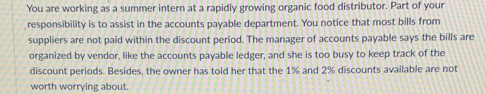 organic food distributor. Part of your responsibility is to assist in the