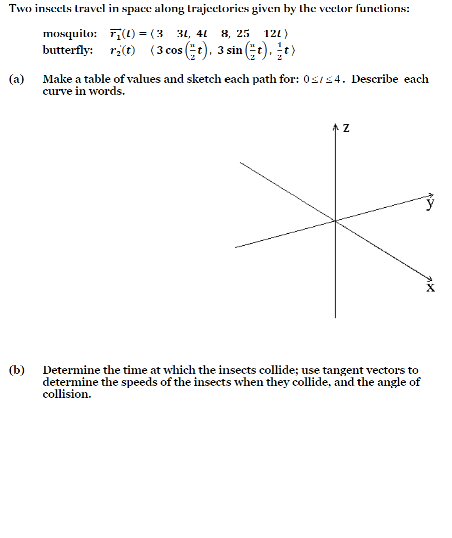 space along trajectories given by the vector functions: mosquito: r1'(t) = (3