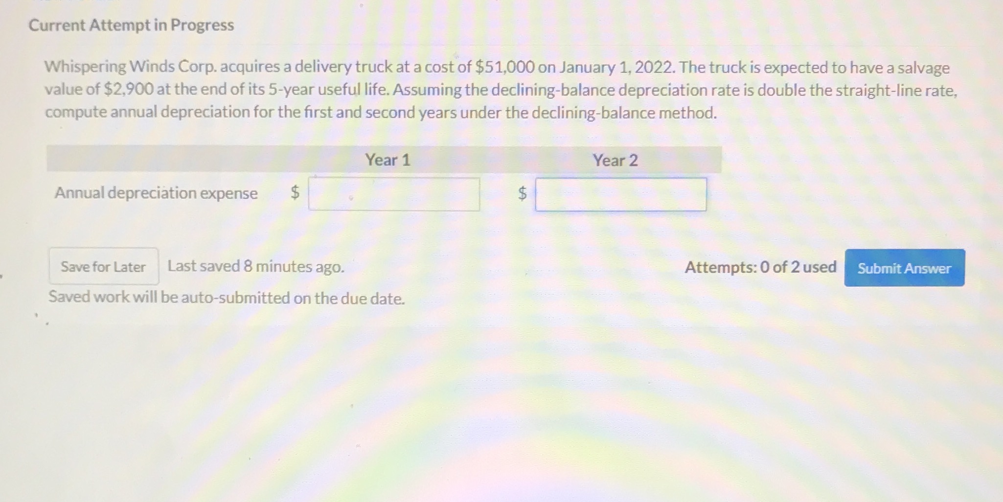 at a cost of $51,000 on January 1, 2022. The truck is