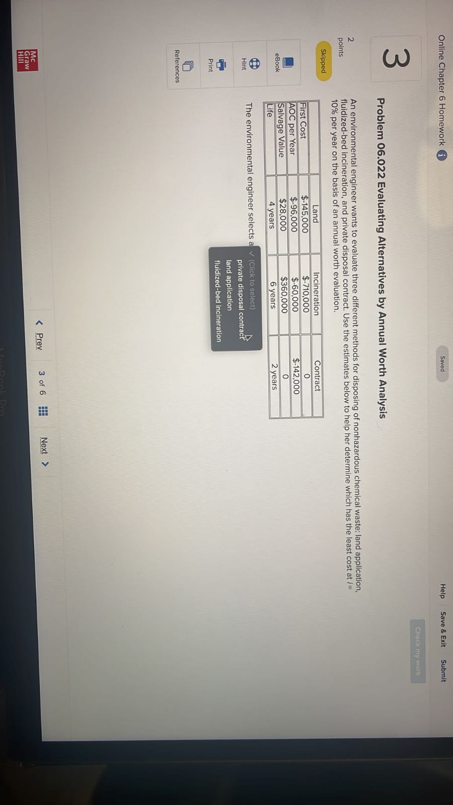  Online Chapter 6 Homework i Saved Help Save & Exit Submit