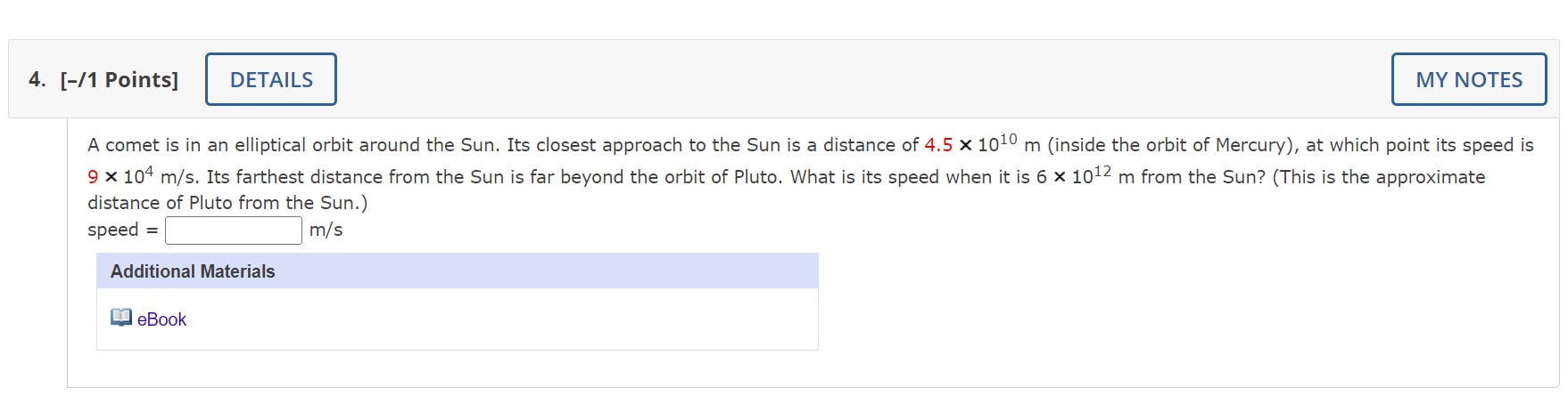 elliptical orbit around the Sun. Its closest approach to the Sun is