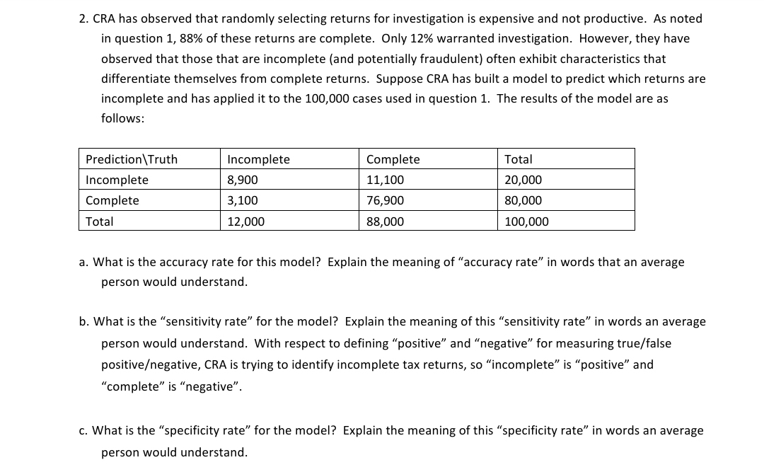 Please share complete step by step solution. 2. CRA has observed that
