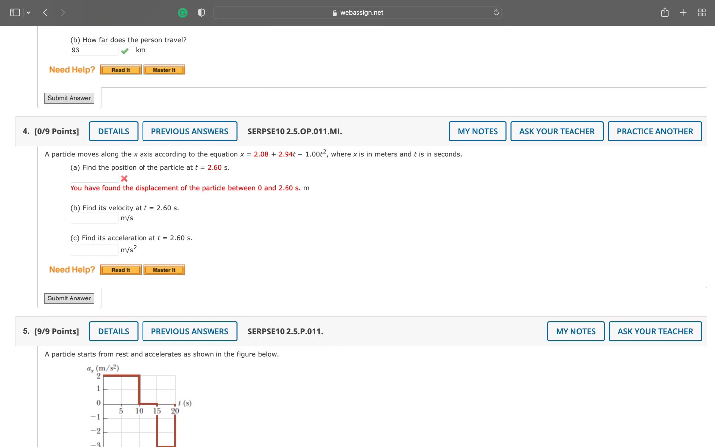 a webassign.net (b) How far does the person travel? 93 Need Help?