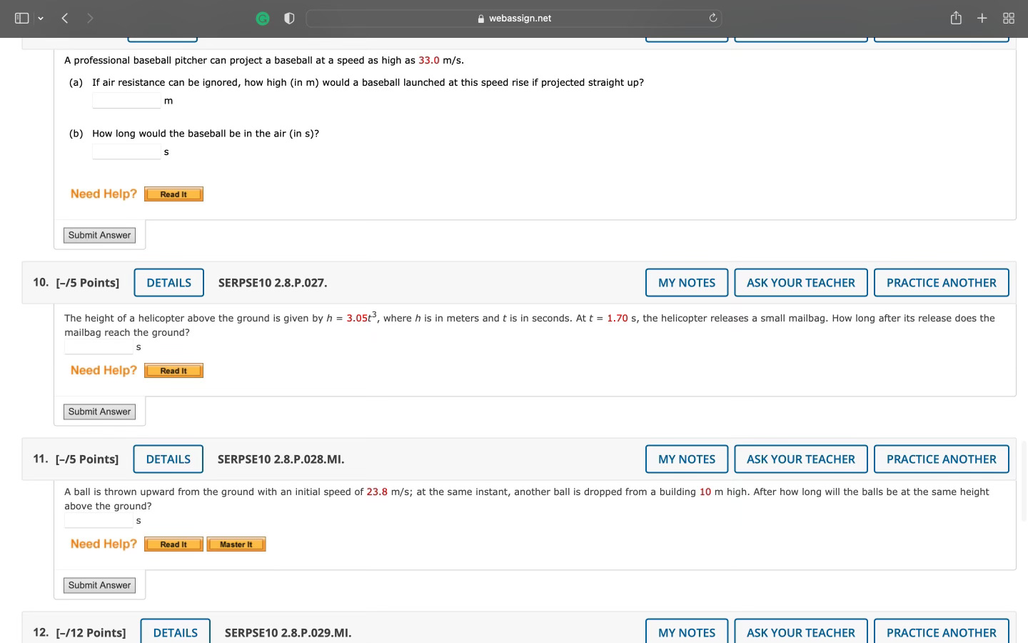2.60 s. (c) Find its acceleration at t 2.60 s. Submit Answer